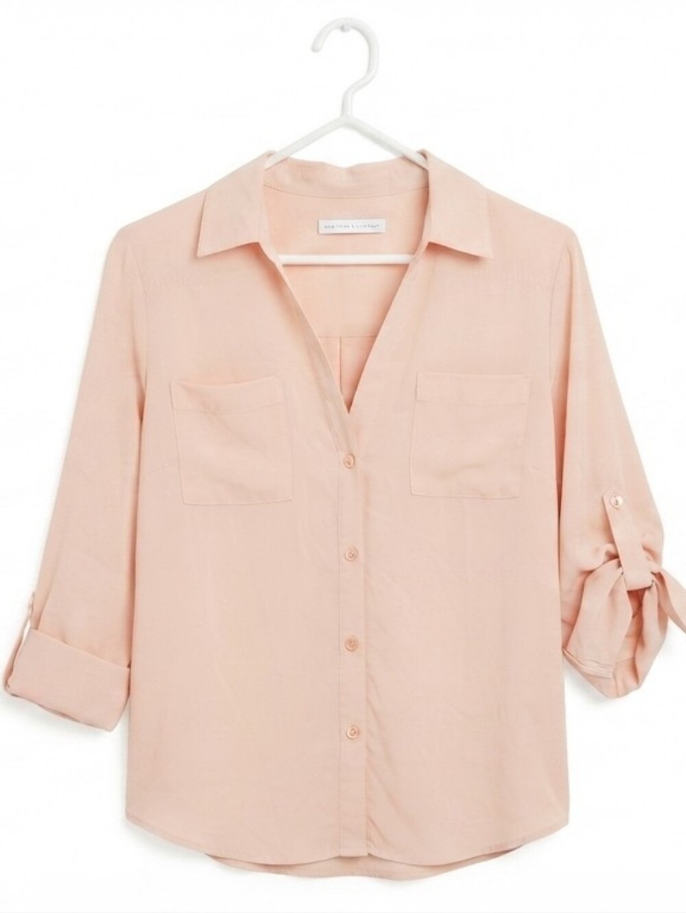 New York & Company Women's Blouse XL Pink Utility Button-Up Shirt